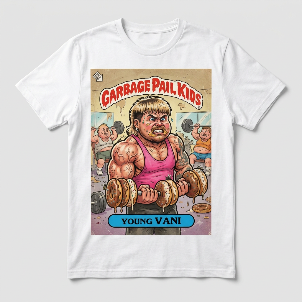 Vani's art printed on a white tee